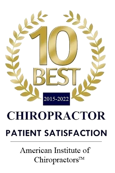 A badge boasting that Succasunna Chiropractic & Spine Rehab has been voted best chiropractor for ten consecutive years